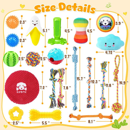 KIPRITII 25 Pack Various Dog Toys Set – Ideal for Teething, Entertainment & Interactive Play, Includes Puppy Toys, Rope Toys, Treat Balls and Squeaky Dog Toys6
