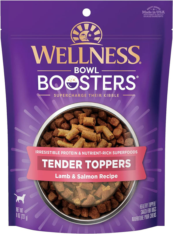 Wellness Bowl Boosters Tender Toppers Dog Food Topper for Small, Medium, and Large Breeds, Grain Free, Natural, Lamb and Salmon Recipe, 8 Oz Bag1
