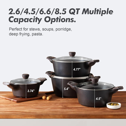 Nonstick Stock Pot with Lid, 2.6/4.5/6.6/8.5/11 QT Soup Pot Casserole Pot, Healthy Pasta Pot, Large Deep Cooking Pot, Big Sauce Pot Stew Pot, Induction Compatible, PFOA PFOS APEO Free, Black3