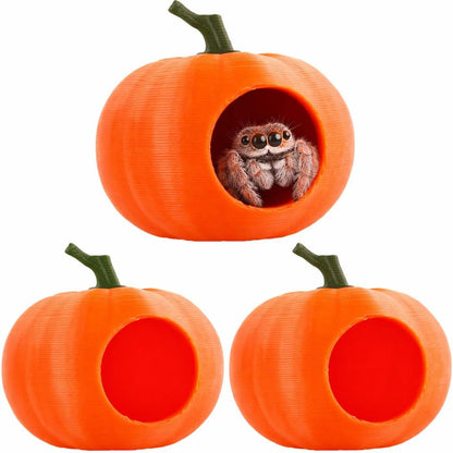 3Pcs Pumpkin Jumping Spider Hide Jumping Spider Enclosure Accessories Magnetic Mounting for Climbing, Resting and Exploration Small Reptile Enclosure Accessories (Pumpkin Hide)1