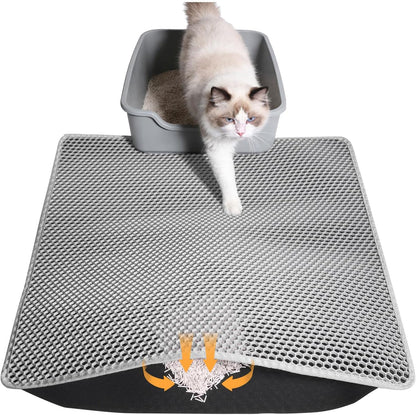 Cat Litter Mat 46"X26", Double Layer Waterproof Litterbox Mat, Gray | Non-Slip Backing, Washable for Easy Cleanup, Traps Stray Litter with Waterproof Honeycomb Large Grid That Is Urine-Proof.8