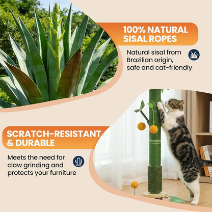 46" Extra Tall Cat Scratching Post for Large Cats, Sisal Rope | Heavy Duty Vertical Sisal Scratcher & Stable Climbing Pole with Hanging Ball, Tall Post for Adult Cats Full Body Stretch5