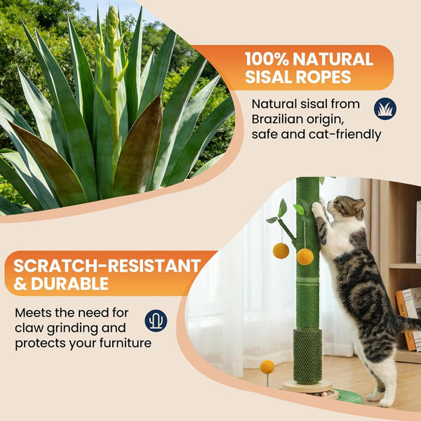 46" Extra Tall Cat Scratching Post for Large Cats, Sisal Rope | Heavy Duty Vertical Sisal Scratcher & Stable Climbing Pole with Hanging Ball, Tall Post for Adult Cats Full Body Stretch5