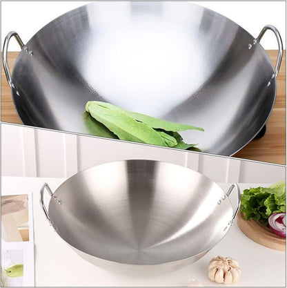Stainless Steel Wok round Bottom Chinese Wok for Gas Stove Large Fry Pan Large Capacity Saute Pan 12.00X10.82X2.95In Even Heat Retention Easy-Clean Cooking7
