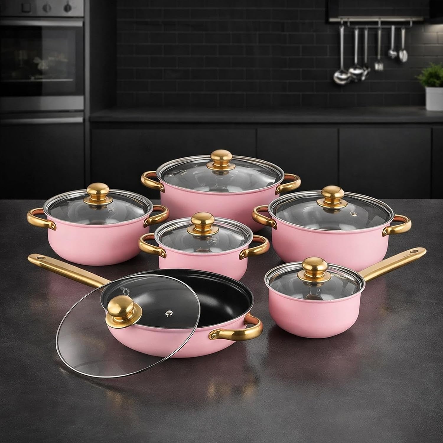 6-pieces-pots-and-pans-nonstick-cookware-set-stainless-steel-milk-saucepan-frying-pan-kitchen-utensils-glass-lids-wear-resistant-comfortable-handles-s-pink