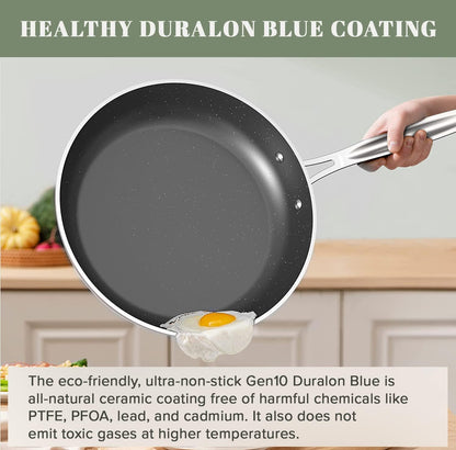9Pc Cookware Set Healthy Duralon Blue Ceramic Nonstick Coated | Diamond Infused Scratch-Resistant, PFAS Free, Oven Safe, Induction Ready, Evenly Heats, Tempered Glass Lids, Stay-Cool Handle7