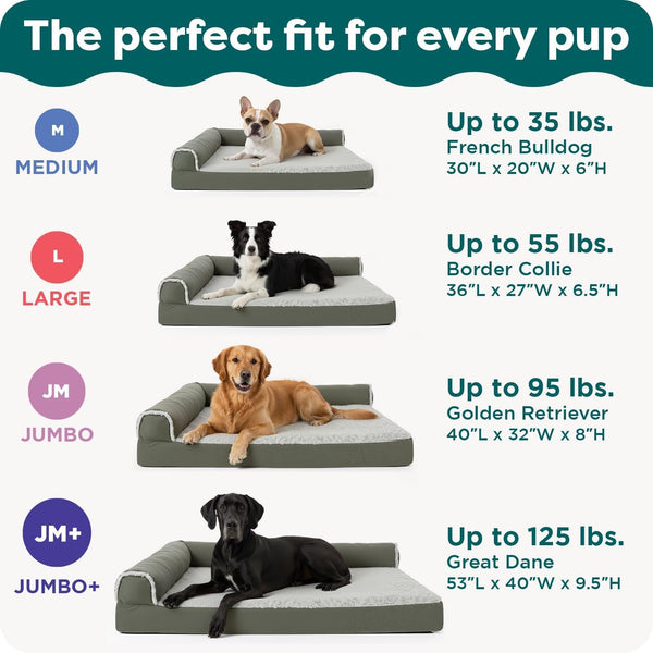 Furhaven Orthopedic Dog Bed for Large Dogs W/ Removable Bolsters & Washable Cover, for Dogs up to 95 Lbs - Plush & Suede Sofa - Espresso, Jumbo/Xl6