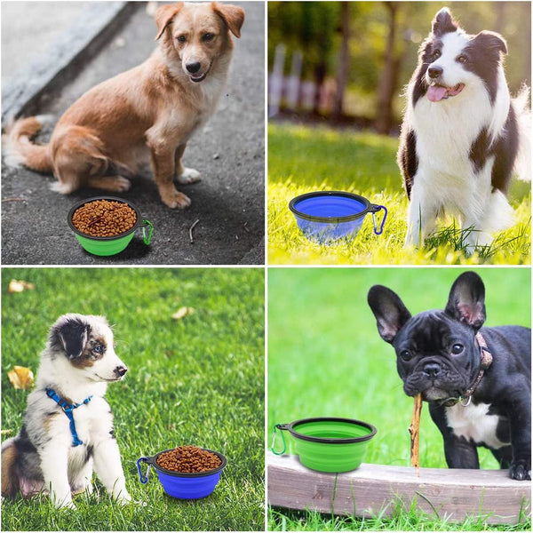 Dog Bowl Pet Collapsible Bowls, 2 Pack for Cats Dogs, Portable Pet Feeding Watering Dish for Walking Parking Traveling with 2 Carabiners (Small, Blue+Green)8