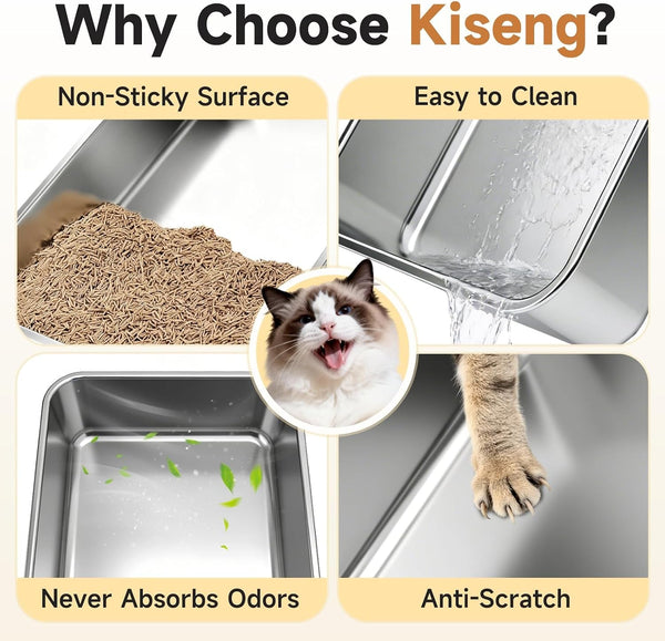 Stainless Steel Sifting Litter Box for Pine Pellets, XL Odor Free | Stainless Steel Litter Box with Lid,Large Capacity，Anti-Leakage, Easy Cleaning, Less Tracking, for Multi-Cat & Big Cats2