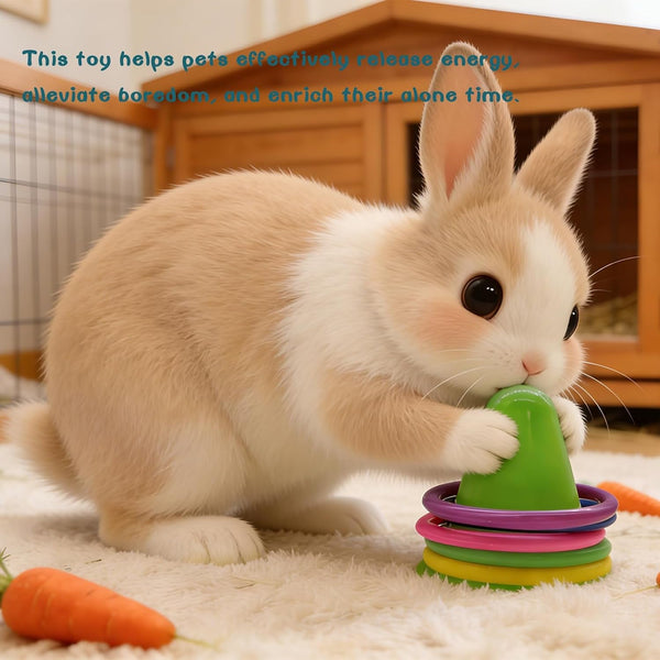 Rabbit Training Ring Toy, Puzzle Toy for Bunnies, Stacking Cups for Rabbits with 5 Rings Random Color for Small Animals Playing Indoor Outdoor7
