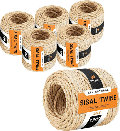 Sisal Twine - 2 Ply Thin Natural Fiber Rope on Spool - for Cat Scratching Post, Cat Tree Replacement Parts, Pet Toy - Decorative Cordage, Pole Wrap (150Ft)8