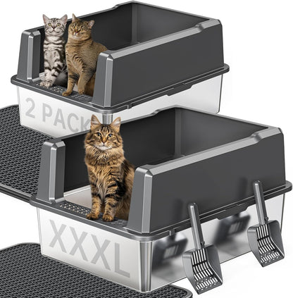 Extra Large XXL Stainless Steel Cat Litter Box with Lid, 26" L X 18" W X 12" H Metal Litter Box with Hight Sides for Big Cats & Multiple Cats, Never Absorbs Odors, Anti-Urine Leakage, Easy Cleaning10