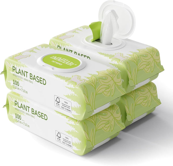 IMMHABI 400 Count Dog Wipes, Unscented Plant-Based Hypoallergenic Pet Wipes for Paws, Butt, and Anal Gland Care, Cleansing & Deodorizing for Puppies and Cats1