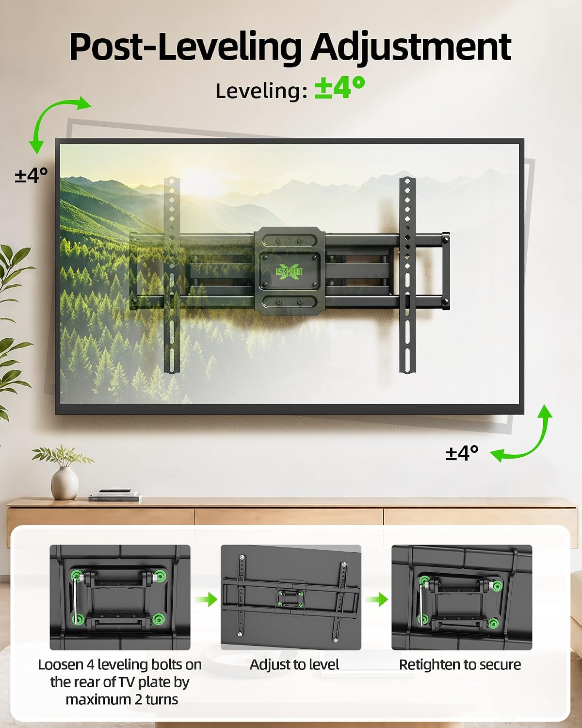 full-motion-tv-wall-mount-for-42-82-inch-tvs-up-to-120lbs-wall-mount-tv-bracket-with-articulating-swivel-tilt-extension-leveling-max-vesa-600x400mm-fits-12-16-wood-stud