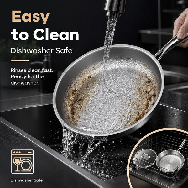 12" Titanium Pans for Cooking with Lid Hammered Chef-Grade Skillet | No Coating & Pfas-Free Healthy Cookware, Durable Non-Toxic Pan, Induction Compatible, Dishwasher & Oven Safe9