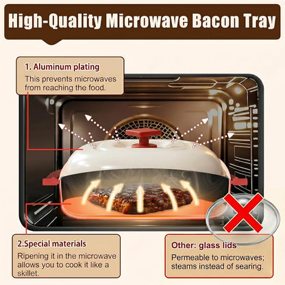 Microwave Grill Pan with Lid for Meat, Browning and Crisping, Red | Nonstick Grill Plate with Even Heating for Fast Cooking and Crispy Results, Ideal for Bacon, Pizza, Sandwiches and More4