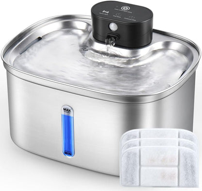 5L/169Oz Automatic Stainless Steel Pet Water Fountain for Cats & Dogs, Cordless Cat Dog Drinking Fountain with 5000Mah Rechargeable Battery, Ultra-Quiet Pump & 3 Smart Modes10