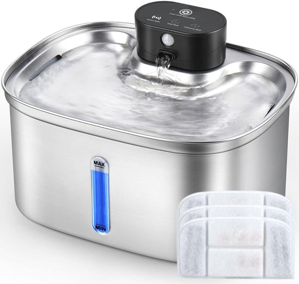 5L/169Oz Automatic Stainless Steel Pet Water Fountain for Cats & Dogs, Cordless Cat Dog Drinking Fountain with 5000Mah Rechargeable Battery, Ultra-Quiet Pump & 3 Smart Modes10