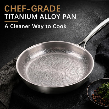 10-Inch Titanium Alloy Hammered Frying Pan with Lid, Chef-Grade No-Coating Tri-Ply Skillet, Compatible with Induction, Gas, Electric & Ceramic Cooktops, Oven & Dishwasher Safe (10In)2