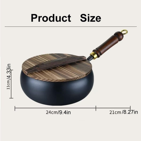 Suntuup Japanese Iron Pan, Non-Stick Iron Pan，Hand-Forged Flat Bottom Small Wok, Rust-Free for Cooker Gas Stir Fry Pans round Bottom with Lid (9.4In Hammer Pattern+Glass Lid)2