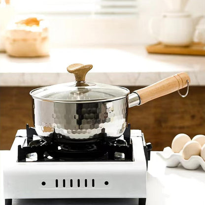 Thickened 304 Stainless Steel Pot, Solid Wood anti Scald Handle with Hook, Multifunctional Sauce Pot with Inverted Mouth, Milk Pot, Cooking Pot (1.7 Quarts)9