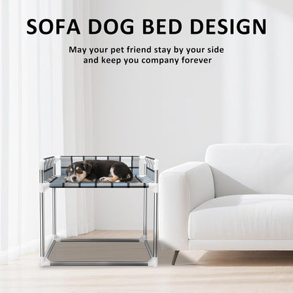 Bedside Cosleeper Dog Bed with Guardrail, 3-Fence Height Elevated Bed Dog | Extension Attached to Human Bed for Medium Dog Cat, Stainless Steel Window Perch Lounge Elevated Sleeper Hammock Furniture3