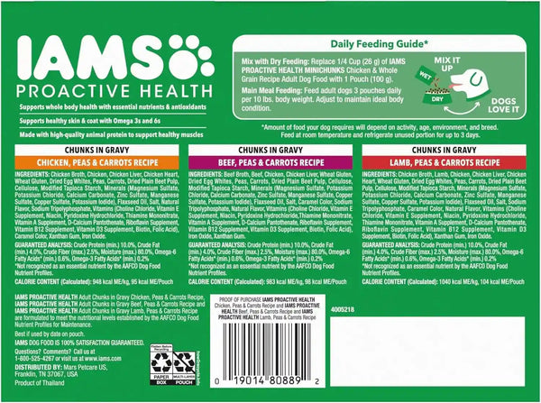 IAMS Proactive Health Wet Dog Food Pouches, Variety Pack, 3.5 Oz, 18 Count | Chicken, Beef & Lamb, Real Meat & Poultry, Omega 6 & 3 Ratio, No Artificial Preservatives or Fillers, Use as Topper or Meal9