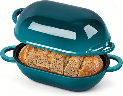 Enamelled Cast Iron Bread Loaf Pot, Non Stick Dutch Oven for Sourdough Bread Baking, Oven Safe (Peacock Blue, 3 Quarts)1