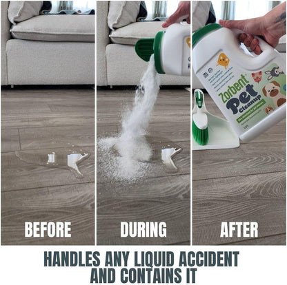 Zorbent Pet Accident Cleanup – Odor Remover for Dog & Cat Messes. Absorbs 1 Gallon. Pet-Safe Cleaner for Urine, Vomit, Poop & Accidents on Hardwood, Tile, Vinyl, Concrete, Short Carpet & Rugs, 5 Qt3