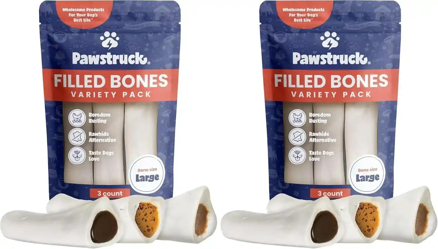pawstruck-large-5-6-filled-dog-bones-variety-pack-peanut-butter-cheese-bacon-beef-flavors-made-in-usa-long-lasting-stuffed-femur-treat-for-aggressive-chewers-pack-of-3-packaging-may-vary