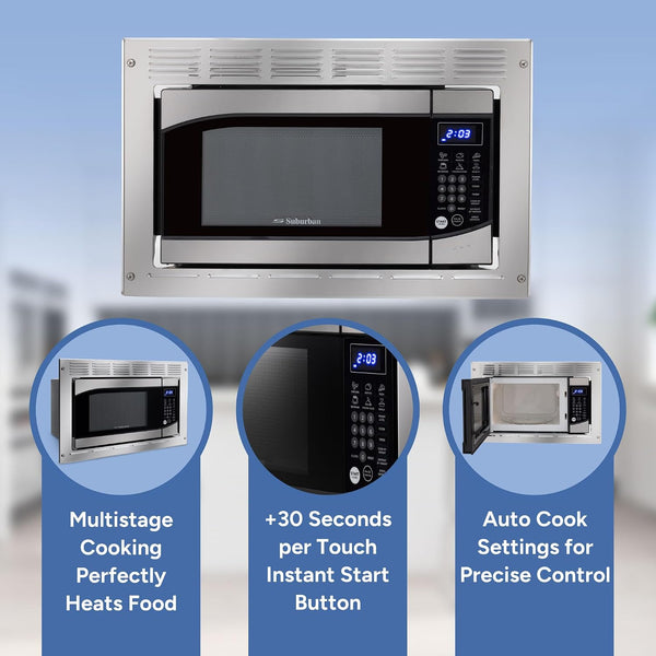 0.9 Cu. Ft. RV Microwave Stainless Steel | 900W, 10 Power Levels, 6 Express Cook Presets, Instant Start, Child Safety Lock, Removable Glass Turntable5