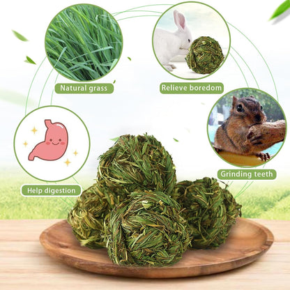 PINVNBY Hay Balls for Rabbits,4 PCS 100% Natural Timothy Hay Bunny Chew Toys Small Animal Teeth Grinding Activity Woven Play Ball for Rabbit,Guinea Pigs,Hamsters,Chinchillas6