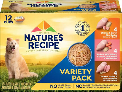 Nature’S Recipe Chicken, Salmon and Turkey Recipes Variety Pack Wet Dog Food, 12-2.75 Oz. Cups, 2 Count2