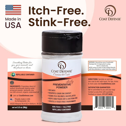 COAT DEFENSE Daily Preventative Powder | Made in USA | 3.5Oz Waterless Dog Shampoo & Pet Deodorizer for Smelly Dogs | Provides anti Itch Relief | Dog Dry Shampoo for Dry Itchy Skin9