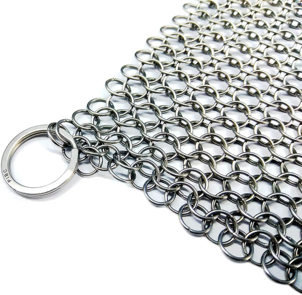 8"X6" Cast Iron Scrubber Stainless Steel Chainmail Cleaner for Pre-Seasoned Pans, Griddles, BBQ Grill and Pot Cookware Cleaning8
