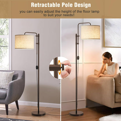 Dimmable Floor Lamp for Living Room, Adjustable Height Standing Lamp | 350° Rotate Beige Lampshade, 67.5-Inch Modern Tall Lamps for Corner Bedroom Home Office (Bulb Included)3