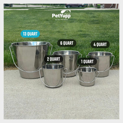 3 Gallon Stainless Steel Bucket - Heavy Duty Flat Side Metal Bucket for Feeding & Watering Pets, Livestock & Cleaning - Perfect for Crates, Kennels, Cages & Hang on Fences - 13 Quart6