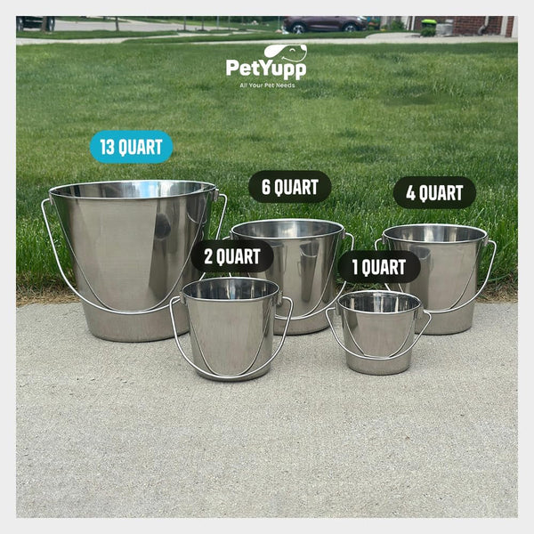 3 Gallon Stainless Steel Bucket - Heavy Duty Flat Side Metal Bucket for Feeding & Watering Pets, Livestock & Cleaning - Perfect for Crates, Kennels, Cages & Hang on Fences - 13 Quart6