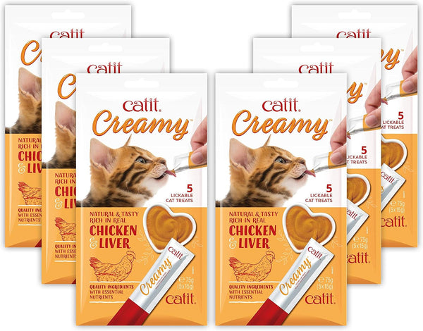 Catit Creamy Lickable Cat Treat, Healthy Cat Treat, Chicken & Liver, 5 Count (Pack of 30)1