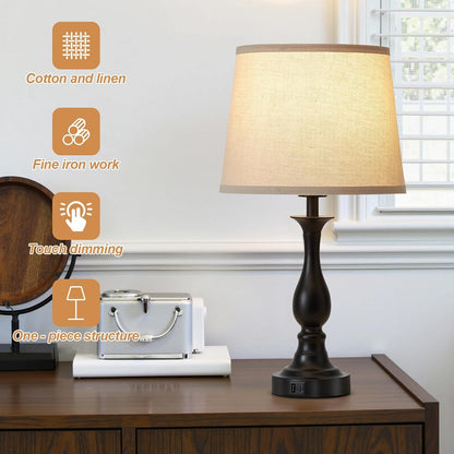 Bedside Table Lamp Touch Control Bedroom Lamps with USB a and C Charging Port 3 Way Dimmable Touch Lamps for Nightstand Living Room Bedroom Dorm Home Office Reading, Set of 22