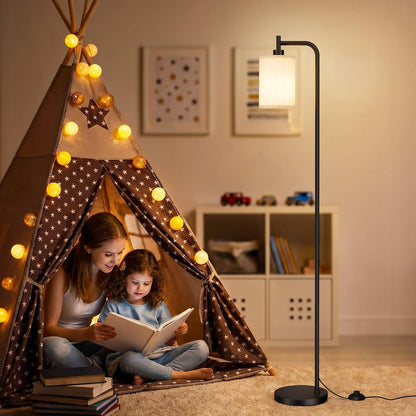 64" Floor Lamp with Remote Control, Dimmable Tall Standing Lamps for Living Room Bedroom Office Corner, 9W LED Bulb Included, Foot Pedal Switch, Beige Shade Black Pole5