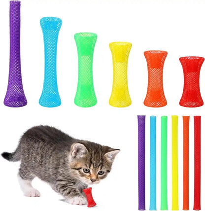 Leitee 60 Pcs Cat Spring Toys Kitten Tubes Indoor Interactive Chinese Finger Trap Cat Toys Plastic Coil for Pet Hunt Scratch(Random Colors)8