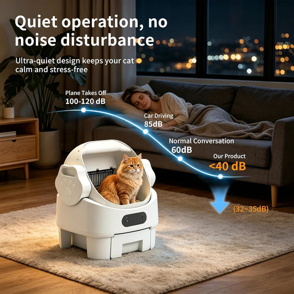 Automatic Self-Cleaning Litter Box, Open-Top, Microwave Radar, White | Multi-Sensor Safety, Large Waste Bin, Whisper-Quiet, Easy Setup, Rinse-Clean in Seconds, for Multi-Cat Homes7