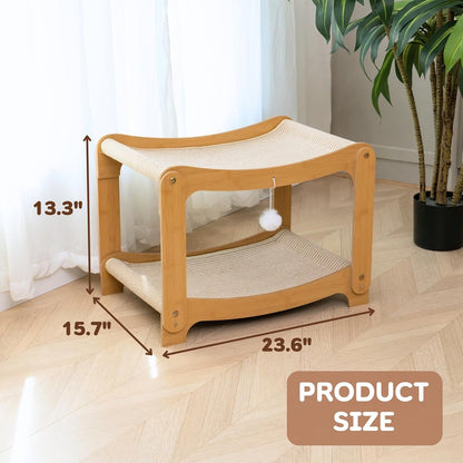 AIXINPET Two-Level Sisal Cat Scratcher Bed - Sturdy Cat Scratching Post with Scratch Pad&Hammock Bed, Comfortable Cats Bed for Indoor Kittens&Adult Cats -Sturdy Wooden Frame,Protect Furniture9