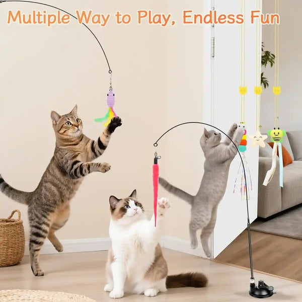 Atosun Interactive Cat Toys, 15PCS Cat Wand and Feather Toys for Indoor Cats, Reusable Suction Cup Toys for Kittens Play Exercise2