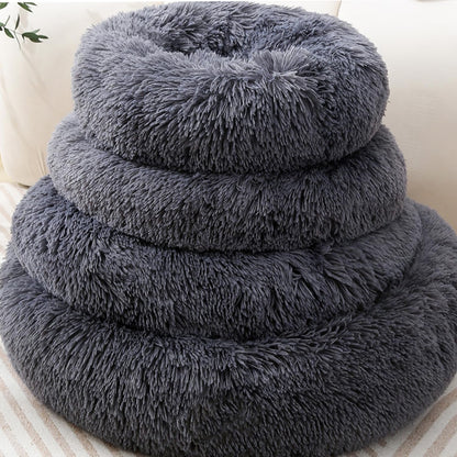Calming Donut Cat Bed Dog Bed round Plush Pet Bed Fluffy Rabbit Cave Warm Dog Couch Non Slip Bottom for Pets Furniture up to 5KG3
