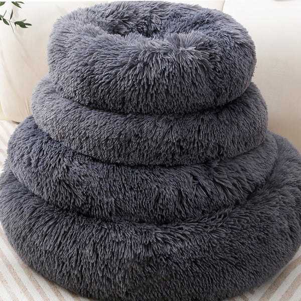 Calming Donut Cat Bed Dog Bed round Plush Pet Bed Fluffy Rabbit Cave Warm Dog Couch Non Slip Bottom for Pets Furniture up to 5KG3