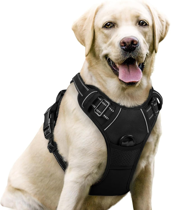 Rabbitgoo Dog Harness, No Pull for Large Dogs with 2 Leash Clips, Pet Vest | No Choke with Handle, Adjustable Soft Padded, Reflective, Easy Control for Walking, Black, Large1