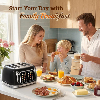 Retro Toaster 4 Slice with Stainless Steel Wide Slot Touch Screen for Family Breakfast, 6 Browning Levels for Bagel & Bread, Reheat & Defrost, Removable Crumb Tray, Jet Black3