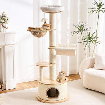 Modern Cat Tree Small Tower with Scratching Post for Indoor, 28 Inch Solid Wood Multifunctional Corner Cat Tree Tower with Bed, Dangling Ball,Interactive Rope, Scratching Board11